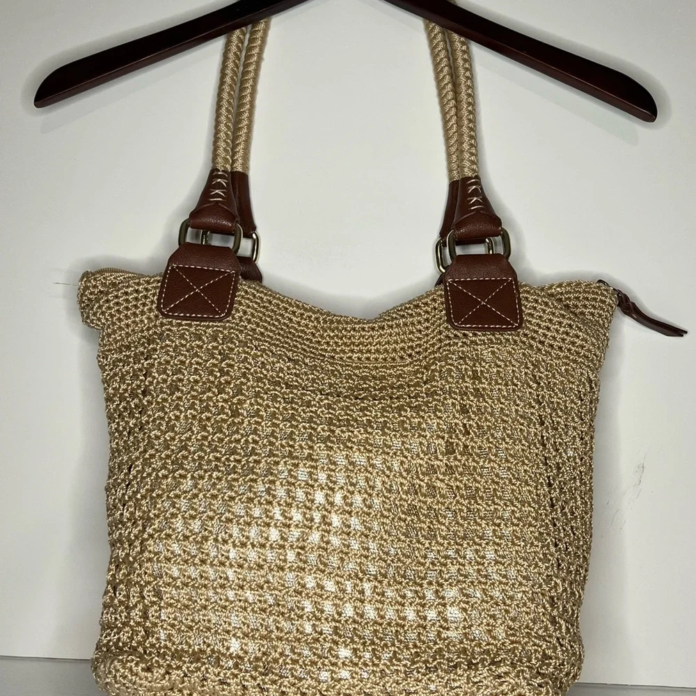 Vintage The Sak Macrame Gold Undertone Large Hobo Bag Shoulder Purse & Fob